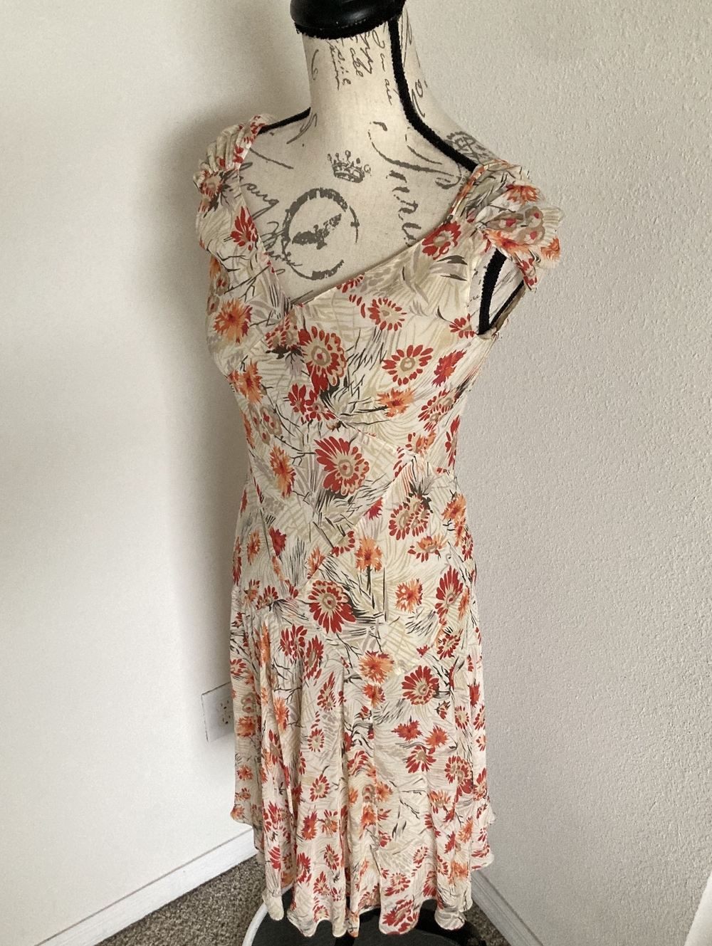 Vintage Y2K Jones New York Silk Floral Midi Dress 6P Fairy Bias cut Cottagecore - Picture 13 of 15